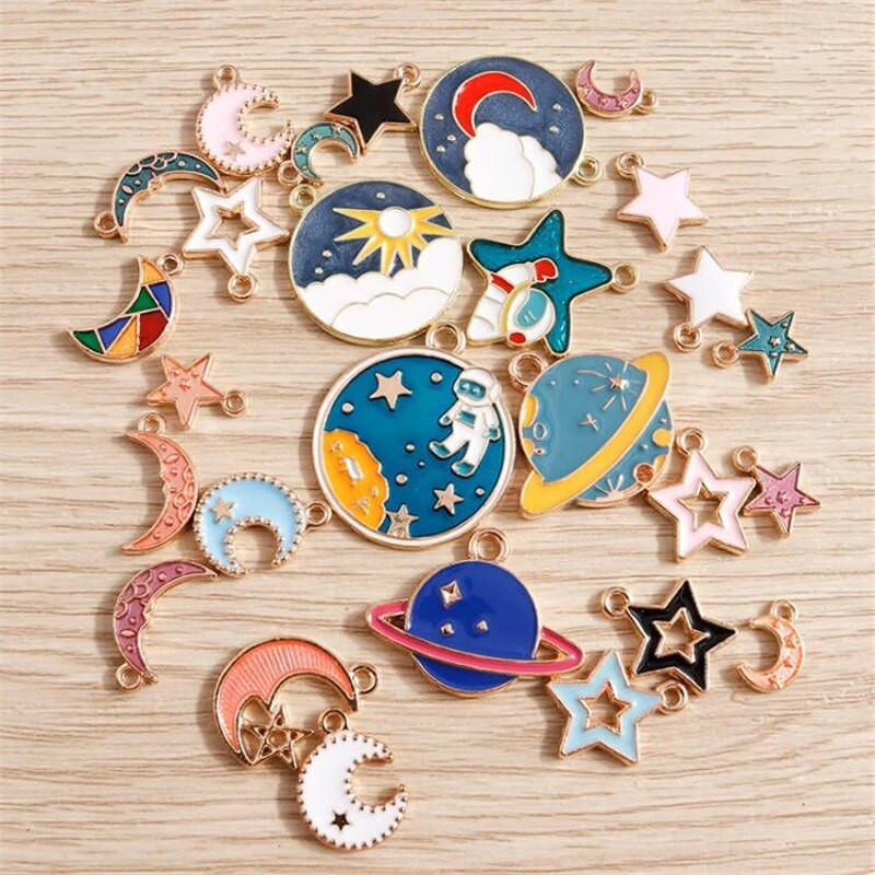 10 kom/lot Emajl Privjesci od legure emajla za izradu nakita Slatka mjesečeva zvijezda Sunčani privjesci Privjesak za DIY Ogrlice Naušnice Dodaci