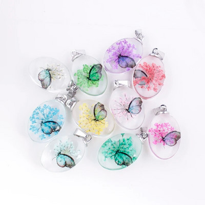 3 tk. Läbipaistev ovaalne akrüülist pressitud Lucky Clover kroonleht Pandlaga vaiguga konserveeritud värsked kuivatatud lilled ripatsid ehete valmistamiseks