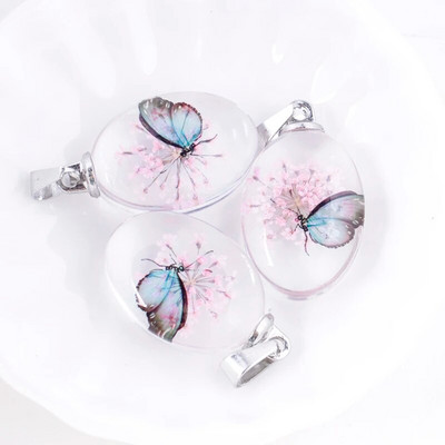 3 tk. Läbipaistev ovaalne akrüülist pressitud Lucky Clover kroonleht Pandlaga vaiguga konserveeritud värsked kuivatatud lilled ripatsid ehete valmistamiseks