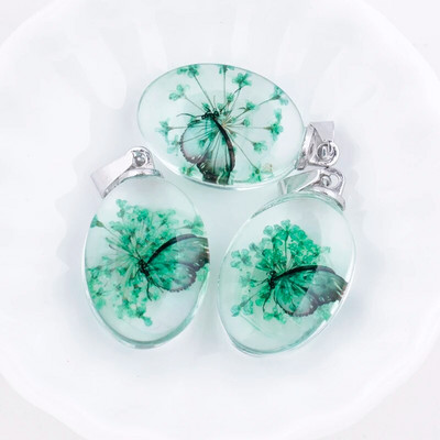 3 tk. Läbipaistev ovaalne akrüülist pressitud Lucky Clover kroonleht Pandlaga vaiguga konserveeritud värsked kuivatatud lilled ripatsid ehete valmistamiseks