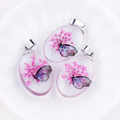 3 tk. Läbipaistev ovaalne akrüülist pressitud Lucky Clover kroonleht Pandlaga vaiguga konserveeritud värsked kuivatatud lilled ripatsid ehete valmistamiseks