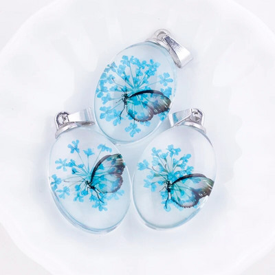 3 tk. Läbipaistev ovaalne akrüülist pressitud Lucky Clover kroonleht Pandlaga vaiguga konserveeritud värsked kuivatatud lilled ripatsid ehete valmistamiseks