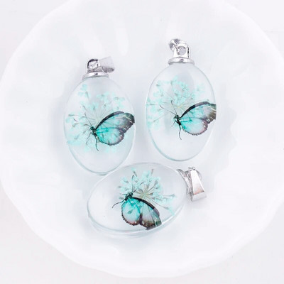 3 tk. Läbipaistev ovaalne akrüülist pressitud Lucky Clover kroonleht Pandlaga vaiguga konserveeritud värsked kuivatatud lilled ripatsid ehete valmistamiseks