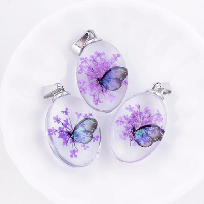 3 tk. Läbipaistev ovaalne akrüülist pressitud Lucky Clover kroonleht Pandlaga vaiguga konserveeritud värsked kuivatatud lilled ripatsid ehete valmistamiseks