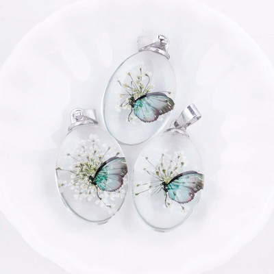 3 tk. Läbipaistev ovaalne akrüülist pressitud Lucky Clover kroonleht Pandlaga vaiguga konserveeritud värsked kuivatatud lilled ripatsid ehete valmistamiseks