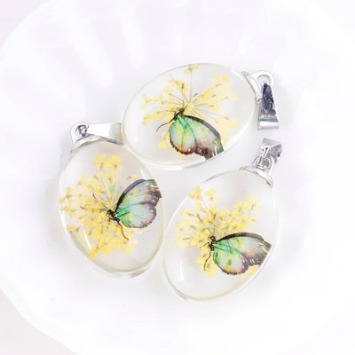 3 tk. Läbipaistev ovaalne akrüülist pressitud Lucky Clover kroonleht Pandlaga vaiguga konserveeritud värsked kuivatatud lilled ripatsid ehete valmistamiseks