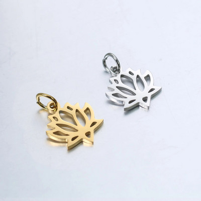 DOOYIO 5pcs/Lot Stainless Steel Hollow-out Lotus Pendant Female DIY Necklace Bracelet Handmade Charm Accessories