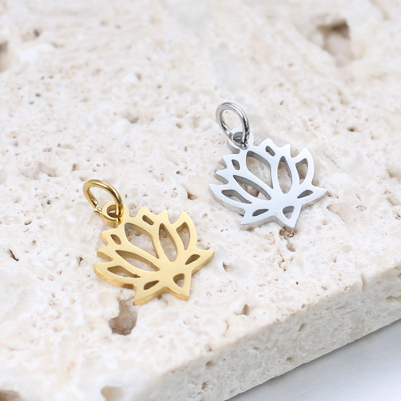 DOOYIO 5 tk/partii roostevabast terasest õõnsaga lootose ripats, naissoost DIY kaelakee käevõru Käsitsi valmistatud võlutarvikud