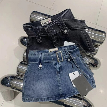 2023 Summer Girls Casual Jeans Τζιν φούστα με δίχρωμη ζώνη