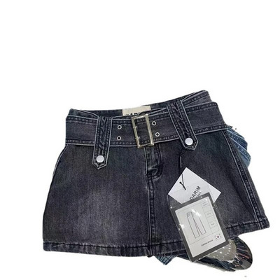 2023 m. vasaros mergaičių laisvalaikio džinsai, dviejų spalvų džinsinis sijonas su juosmeniu