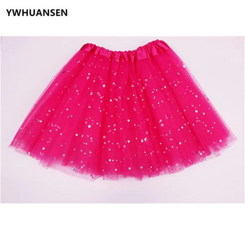 YWHUANSEN Lovely Star Glitter Κοριτσάκι Πλούσια φούστα τριών στρώσεων Παιδικό φόρεμα με παγιέτες Polleras Παιδικό μπαλέτο Tutus Pettiskrit Fluffy