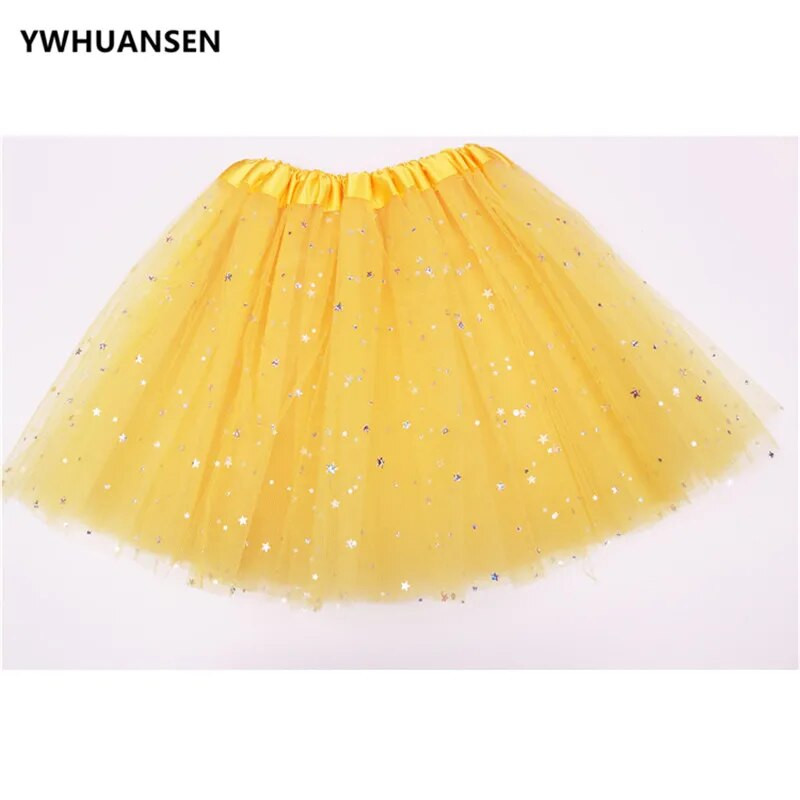 YWHUANSEN Divna zvjezdana svjetlucava djevojka, bujna suknja, tri sloja sa šljokicama, dječja plesna haljina Polleras, dječje baletne tutu pettiskrit pahuljaste