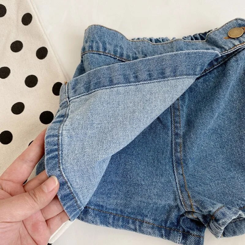 Suvised väikesed tüdrukud Lasteriided Välirõivad Tüdrukutele Denim Line Seelik Tüdrukute lühikesed püksid Teksad Tüdrukud Laste Suvised lühikesed püksid Seelik