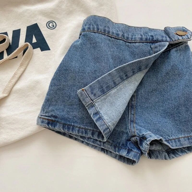 Suvised väikesed tüdrukud Lasteriided Välirõivad Tüdrukutele Denim Line Seelik Tüdrukute lühikesed püksid Teksad Tüdrukud Laste Suvised lühikesed püksid Seelik