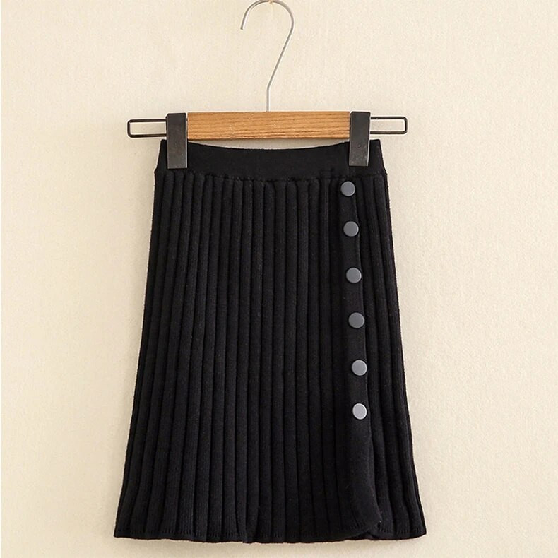 Kevadtalvise plisseeritud seeliku nööpide disain Puuvillane silmkoeline seelik Lasterõivad Lastele Tüdrukute tantsuseelikud 3-15 aastat