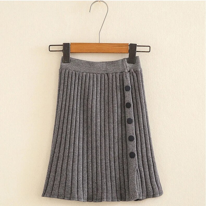 Kevadtalvise plisseeritud seeliku nööpide disain Puuvillane silmkoeline seelik Lasterõivad Lastele Tüdrukute tantsuseelikud 3-15 aastat