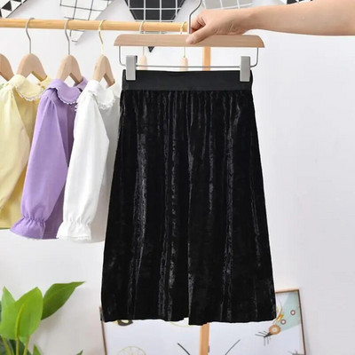 2022 m. pavasaris, ruduo, žiema, aksominis sijonas vaikams Plisuotas sijonas kūdikiams, paaugliams, solidūs drabužiai, mokykliniai mergaičių ilgi sijonai