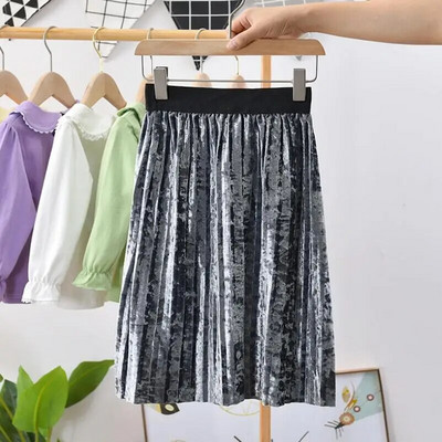 2022 m. pavasaris, ruduo, žiema, aksominis sijonas vaikams Plisuotas sijonas kūdikiams, paaugliams, solidūs drabužiai, mokykliniai mergaičių ilgi sijonai