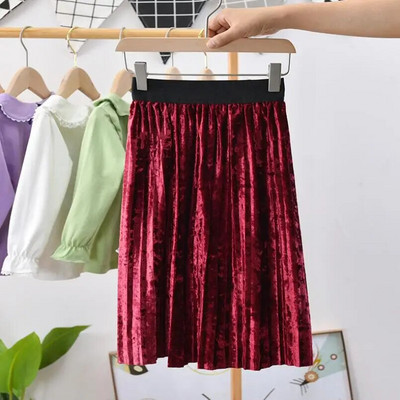 2022 m. pavasaris, ruduo, žiema, aksominis sijonas vaikams Plisuotas sijonas kūdikiams, paaugliams, solidūs drabužiai, mokykliniai mergaičių ilgi sijonai