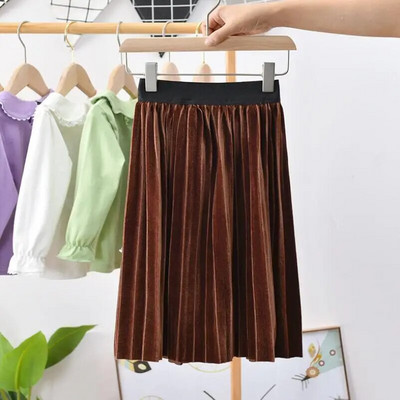 2022 m. pavasaris, ruduo, žiema, aksominis sijonas vaikams Plisuotas sijonas kūdikiams, paaugliams, solidūs drabužiai, mokykliniai mergaičių ilgi sijonai