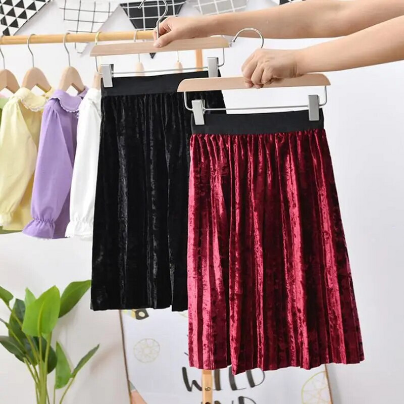 2022 m. pavasaris, ruduo, žiema, aksominis sijonas vaikams Plisuotas sijonas kūdikiams, paaugliams, solidūs drabužiai, mokykliniai mergaičių ilgi sijonai