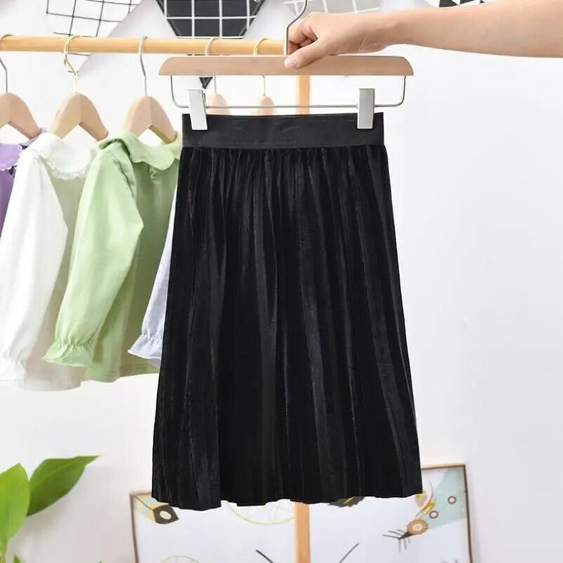 2022 m. pavasaris, ruduo, žiema, aksominis sijonas vaikams Plisuotas sijonas kūdikiams, paaugliams, solidūs drabužiai, mokykliniai mergaičių ilgi sijonai