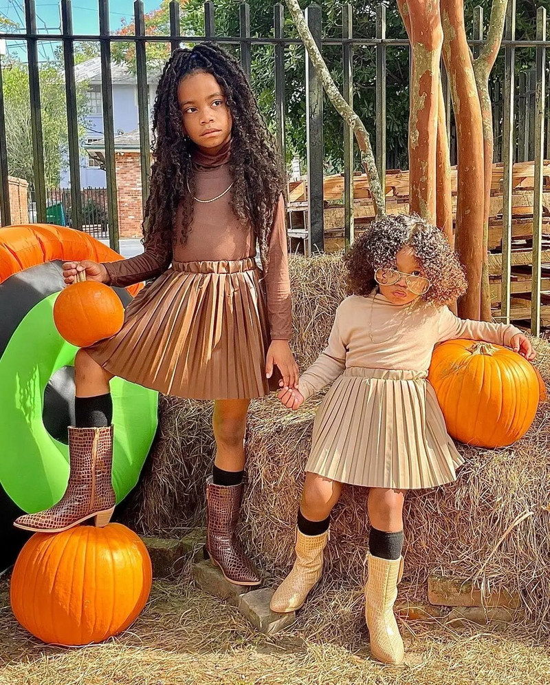 FOCUSNORM 3 Χρώματα Μόδα Παιδικές Φούστες Κοριτσίστικες Φούστες 1-6Y Μασίφ ελαστικές ψηλόμεσες φούστες πλισέ