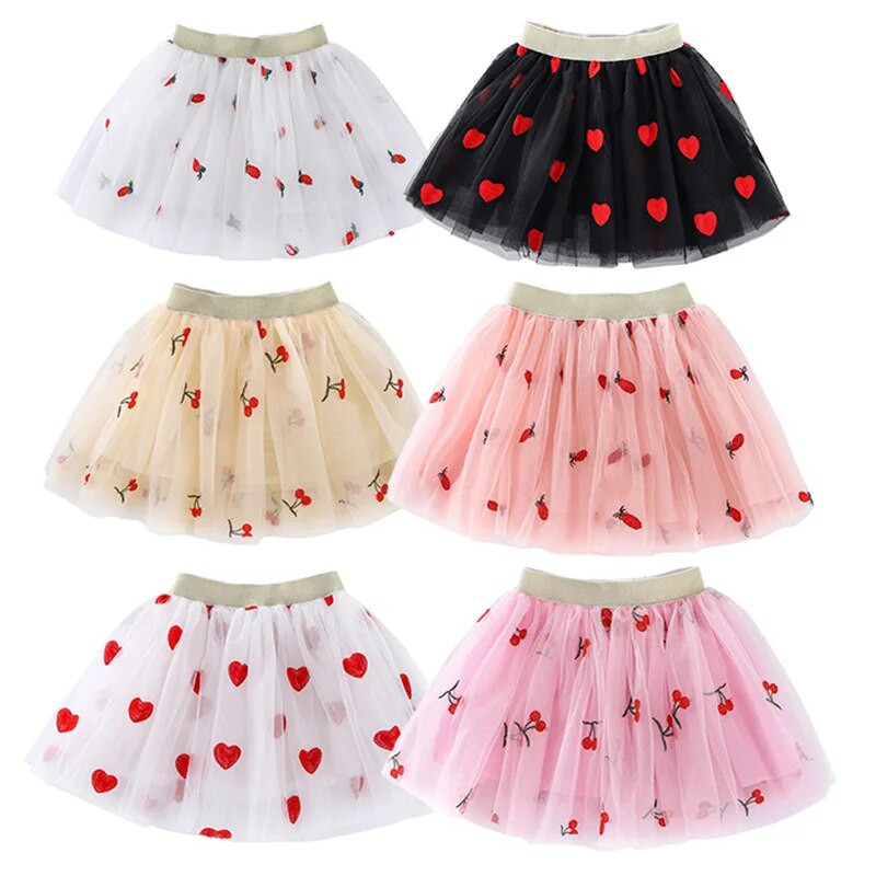 Slatke izvezene djevojačke mrežaste tutu suknje princeze Ljetne Chlid modne plisirane suknje Plesna odjeća za Valentinovo 2-12T