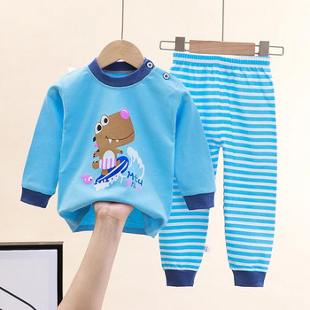 Новородени деца Момчета Момичета Пижамни комплекти Анимационни ежедневни дълъг ръкав Сладка тениска Горнище с панталони Бебешки есенни дрехи за спане