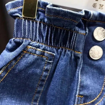 Ежедневна дънкова пола за момичета през 2023 г. с джоб с копчета