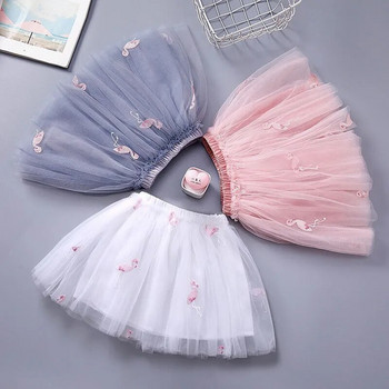Καλοκαιρινές παιδικές φούστες για κορίτσια Λευκό Ροζ Γκρι Grus Japonensis Κέντημα Μπαλέτο Φούστα TUTU για Παιδικά Ρούχα Γενεθλίων 3-8 ετών E8008