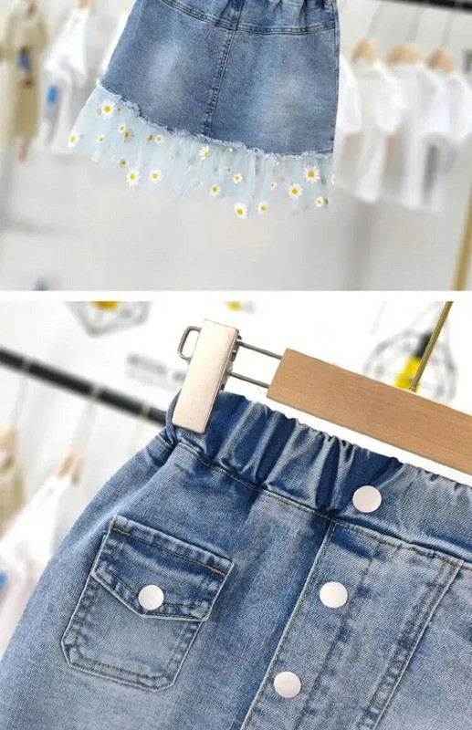 Τζιν φούστες για κορίτσια Καλοκαιρινά ρούχα για 3 έως 10 ετών Παιδικά φορέματα μόδας Στολή για μωρά Παιδικά δαντελένια στολή 2024 Νέο