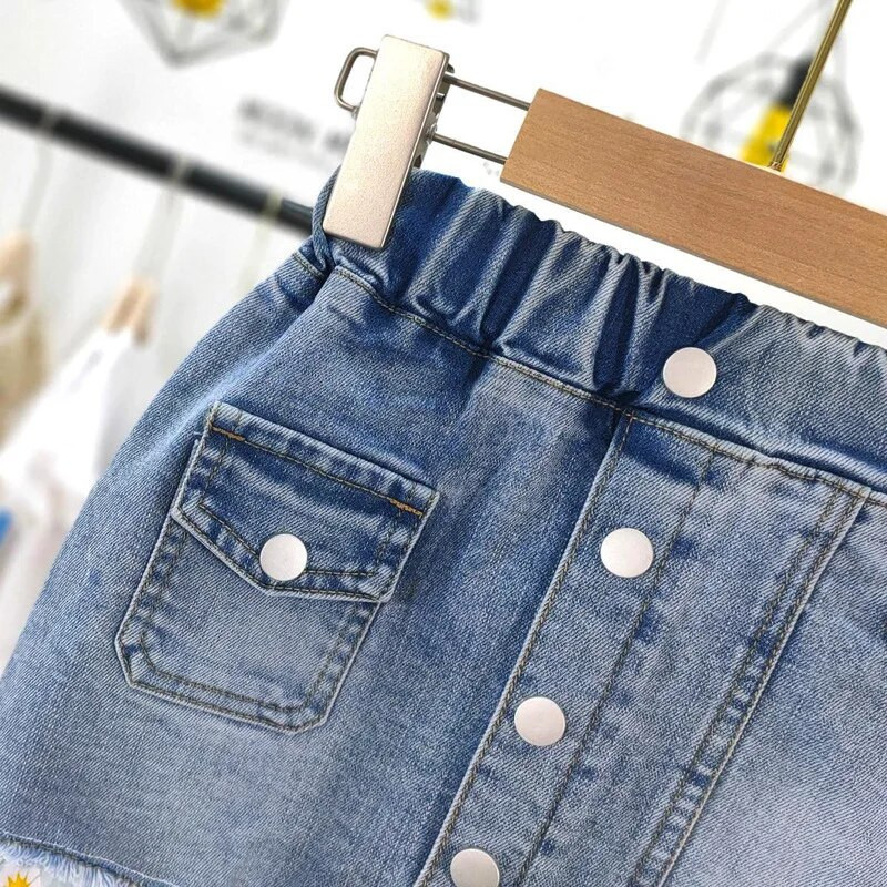 Τζιν φούστες για κορίτσια Καλοκαιρινά ρούχα για 3 έως 10 ετών Παιδικά φορέματα μόδας Στολή για μωρά Παιδικά δαντελένια στολή 2024 Νέο
