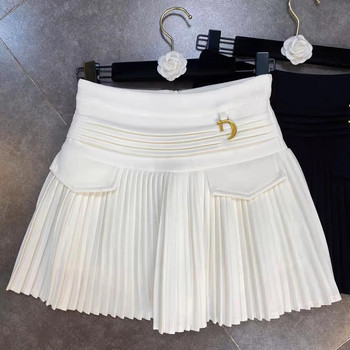 φθινοπωρινή μόδα 3-15 λευκή μαύρη εφηβική φούστα Κορίτσια Χρυσή βελούδινη πλισέ φούστα γράμμα Μεταλλική πόρπη διπλή κορεατική έκδοση ντραπέ φούστα