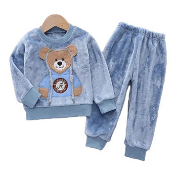 2023 Φθινόπωρο Χειμώνας Ρούχα για αγόρι για κορίτσια Σετ πιτζάμες Πιτζάμες Χοντρή φανέλα Παιδική Ζεστή Παιδική Ζεστή Γελοιογραφία Bear Sleepwear Παιδική Σπιτική Στολή 0-5Y