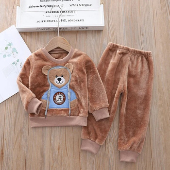 2023 Φθινόπωρο Χειμώνας Ρούχα για αγόρι για κορίτσια Σετ πιτζάμες Πιτζάμες Χοντρή φανέλα Παιδική Ζεστή Παιδική Ζεστή Γελοιογραφία Bear Sleepwear Παιδική Σπιτική Στολή 0-5Y