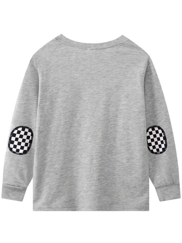 Dječje dječačke pidžame s kariranim šavovima s motivom automobila s okruglim izrezom, majica s dugim rukavima i komplet hlača