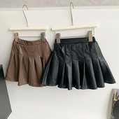 Pavasario rudens mergaičių klostuotas sijonas kūdikiams, paaugliams skirtas sijonas, apatinis sijonas vaikams, madinga dirbtinė oda, 3–14 m.