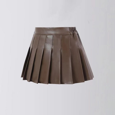 Pavasario rudens mergaičių klostuotas sijonas kūdikiams, paaugliams skirtas sijonas, apatinis sijonas vaikams, madinga dirbtinė oda, 3–14 m.