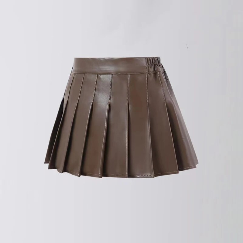 Pavasario rudens mergaičių klostuotas sijonas kūdikiams, paaugliams skirtas sijonas, apatinis sijonas vaikams, madinga dirbtinė oda, 3–14 m.