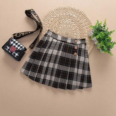 4–13-aastastele lastele minipikkusega plisseeritud seelik kevad-sügis tüdrukute ruuduline nööp Mugav mood lasteriided H34