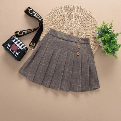 4–13-aastastele lastele minipikkusega plisseeritud seelik kevad-sügis tüdrukute ruuduline nööp Mugav mood lasteriided H34