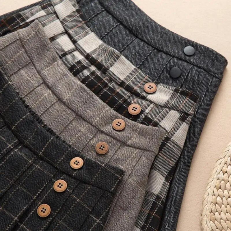 4–13-aastastele lastele minipikkusega plisseeritud seelik kevad-sügis tüdrukute ruuduline nööp Mugav mood lasteriided H34