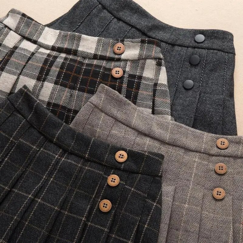 4–13-aastastele lastele minipikkusega plisseeritud seelik kevad-sügis tüdrukute ruuduline nööp Mugav mood lasteriided H34