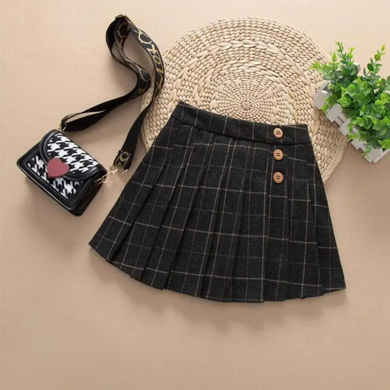 4–13-aastastele lastele minipikkusega plisseeritud seelik kevad-sügis tüdrukute ruuduline nööp Mugav mood lasteriided H34