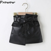 Prowow 3-7Y sügistalvised tänavarõivad tüdrukutele miniseelik ühevärviline kõrge vöökohaga vööga kunstnahast seelikud beebidele lastele riided tüdrukutele