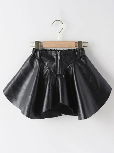 Κορεάτικο ύφος καλοκαιρινά ρούχα μαύρη δερμάτινη κοντή φούστα PU για παιδικά κορίτσια