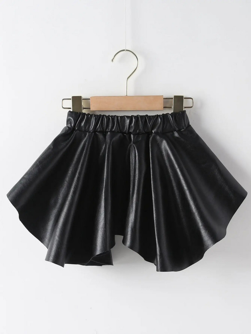 Κορεάτικο ύφος καλοκαιρινά ρούχα μαύρη δερμάτινη κοντή φούστα PU για παιδικά κορίτσια