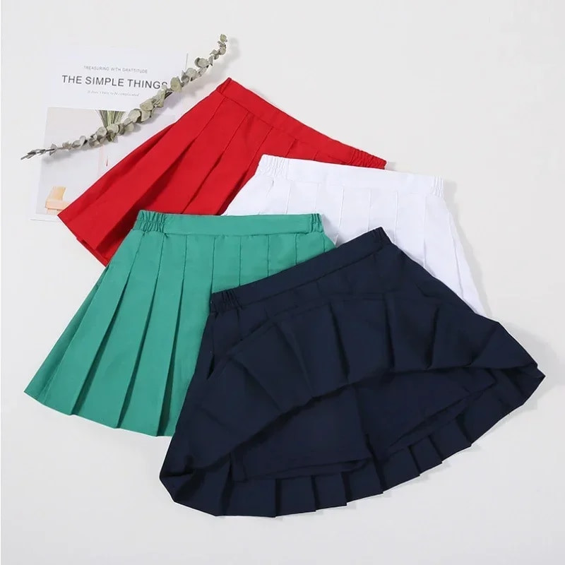 2023 m. pavasario mergaičių klostuotas sijonas Preppy Style Laisvalaikis trumpas sijonas vaikams Keturių sezonų mokykliniai paauglių vaikų sijonai