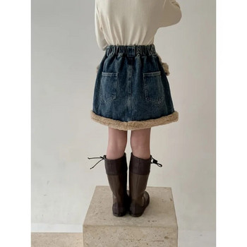 Τζιν φούστα για κορίτσια 2023 Χειμώνας Νέα μοντέρνα κορεάτικη φούστα ρετρό βελούδινη ψηλή μέση Ζεστή απλή και καθημερινή φούστα